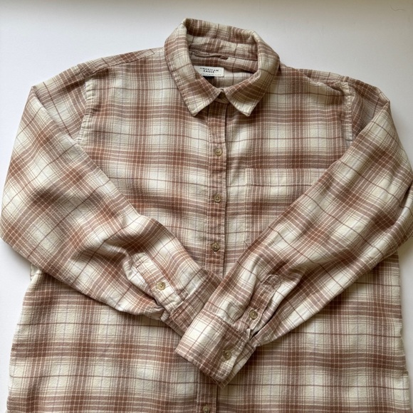 American Eagle Flannel Shirt Soft Tan White Plaid Button Down Collar Sz S - Picture 11 of 13